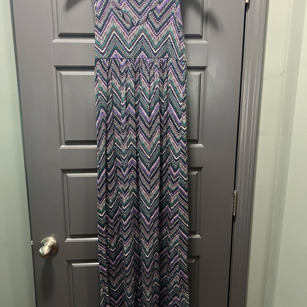 Loveappella Chevron A-Line Skirt in Purple, Black, and White